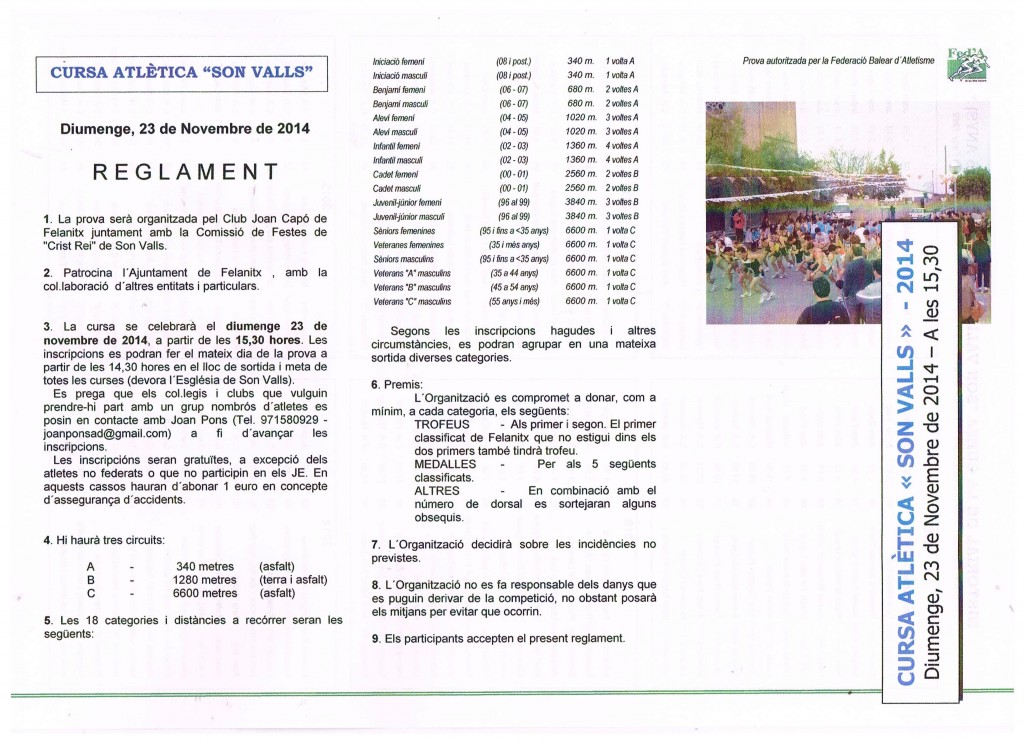 Reglament. Cursa Son Valls 2014